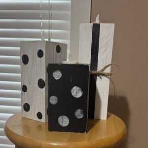 Polka Dot Wooden Candle Holders - Black and White